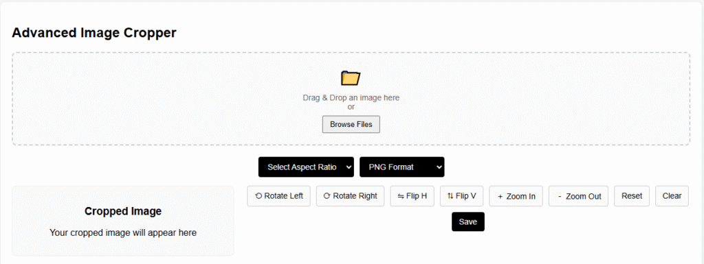 Drag and Drop image upload section of the online image cropper tool