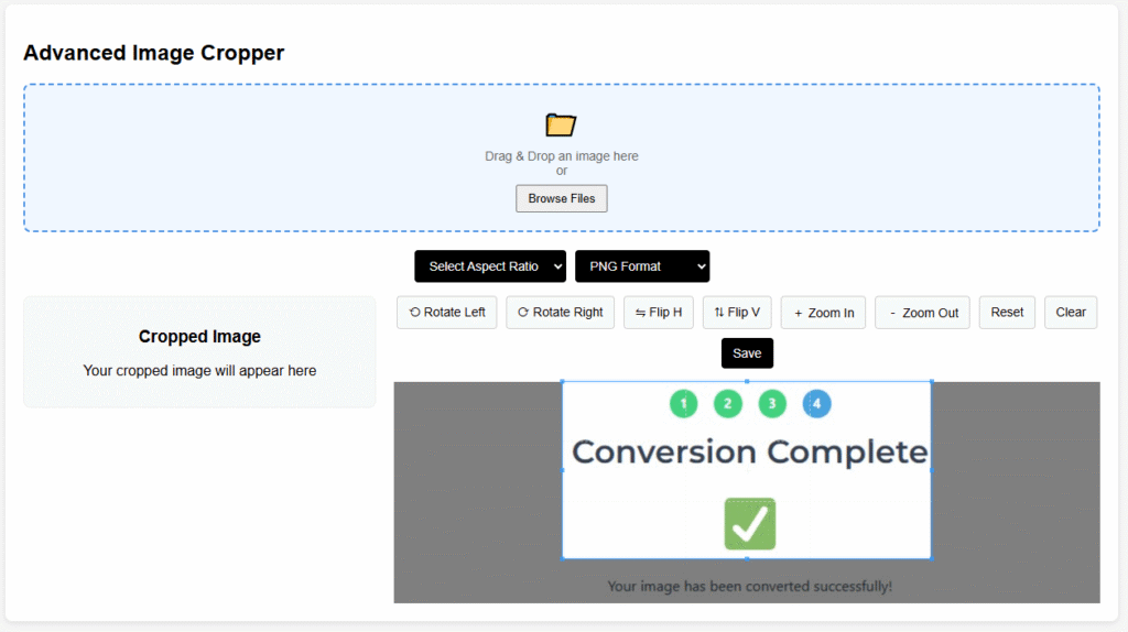 Active image cropping area showing uploaded photo ready to be cropped