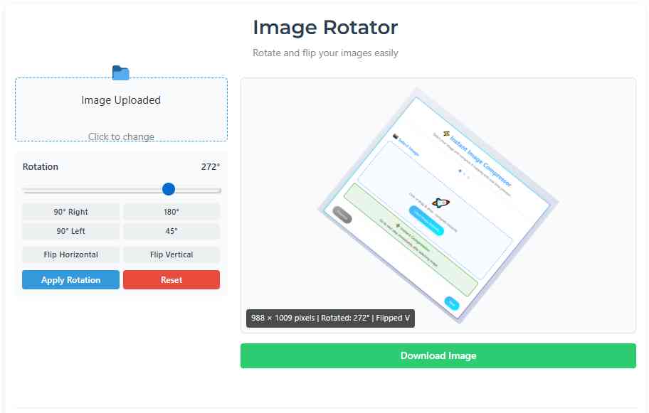select rotation angle in online image rotator tool