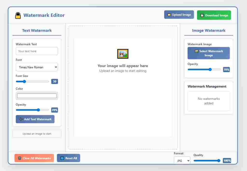 upload image area of add watermark to image online tool