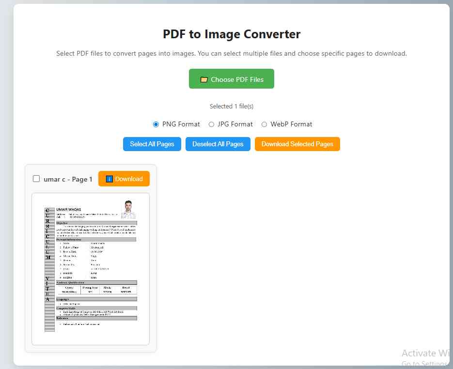 convert multiple PDF pages to images using online PDF to Image Converter