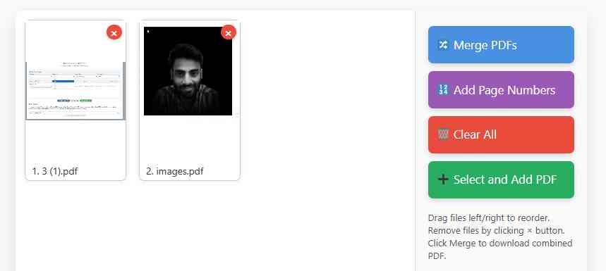rearrange PDF pages preview using Free PDF Merger Online tool