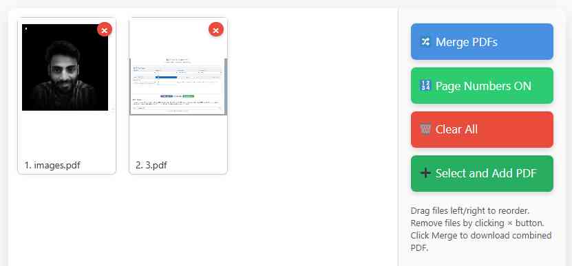 download merged PDF with page numbering using Free PDF Merger Online