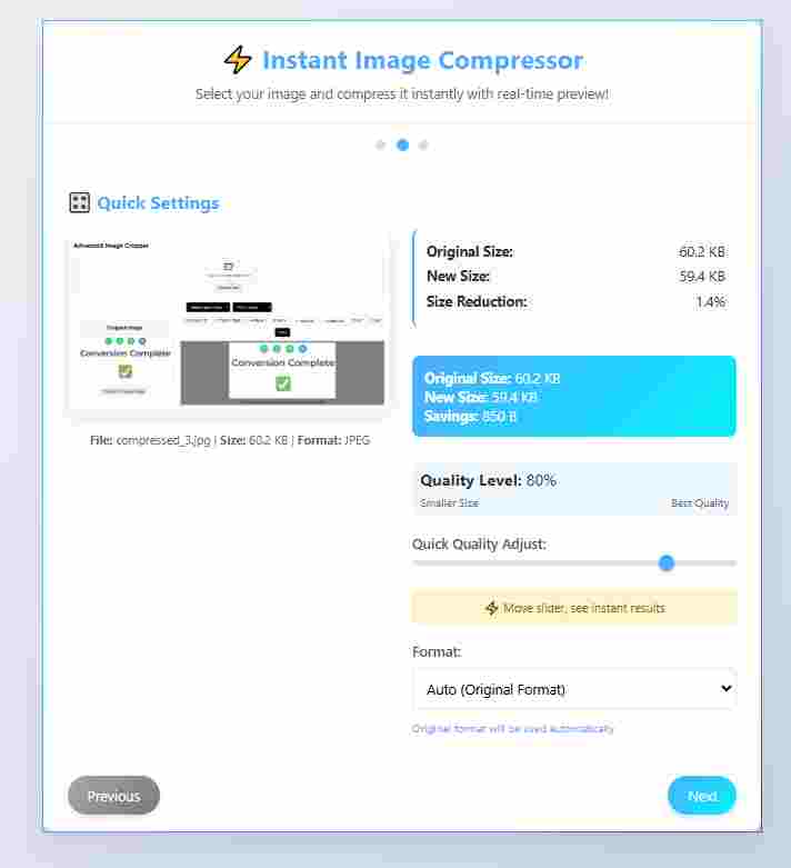 adjust image size and quality in free online image compressor