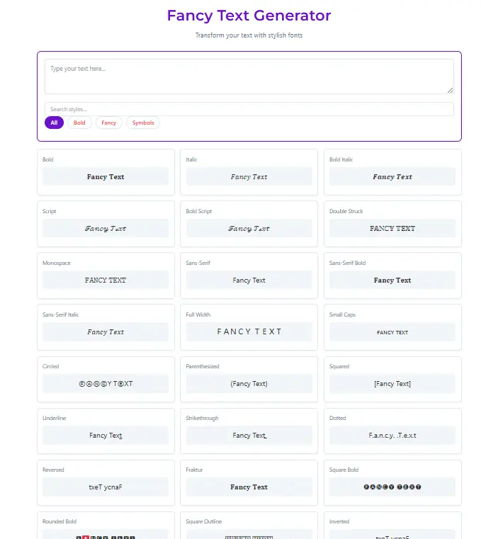 Online Fancy Text Generator preview showing stylish text formatting