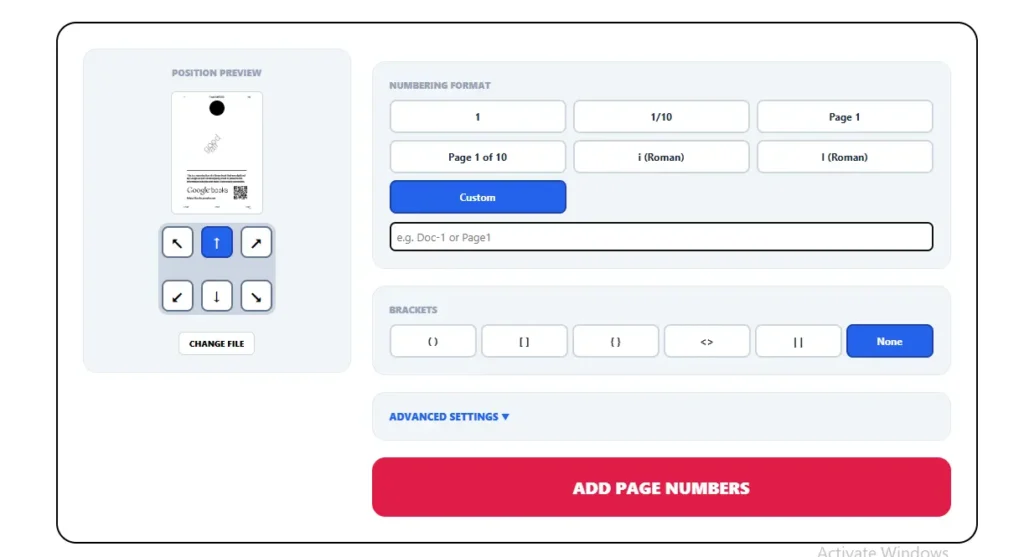 Step by step guide to add page numbers to PDF using our free tool